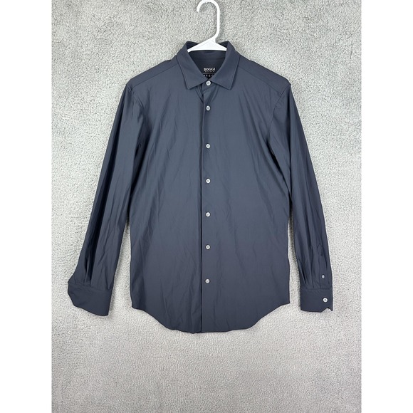 Boggi Milano B Tech Shirt Mens Small Navy Blue Button Up Stretch Dress Modern - Picture 1 of 10